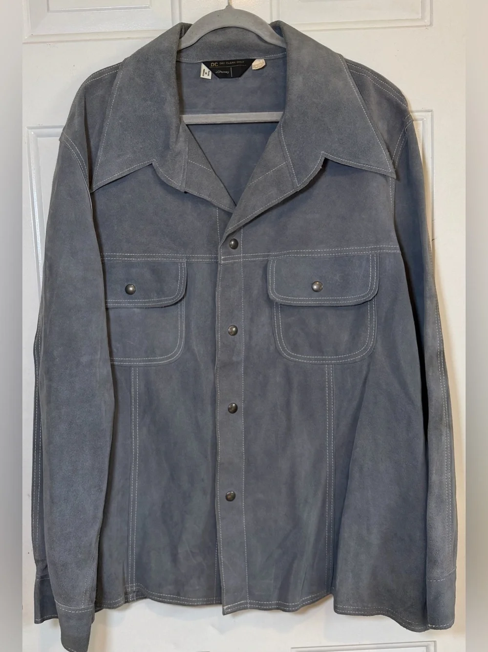 JC Penney Blue Gray Leather Suede Vintage Size 50 1970s Men’s Coat Jacket EUC